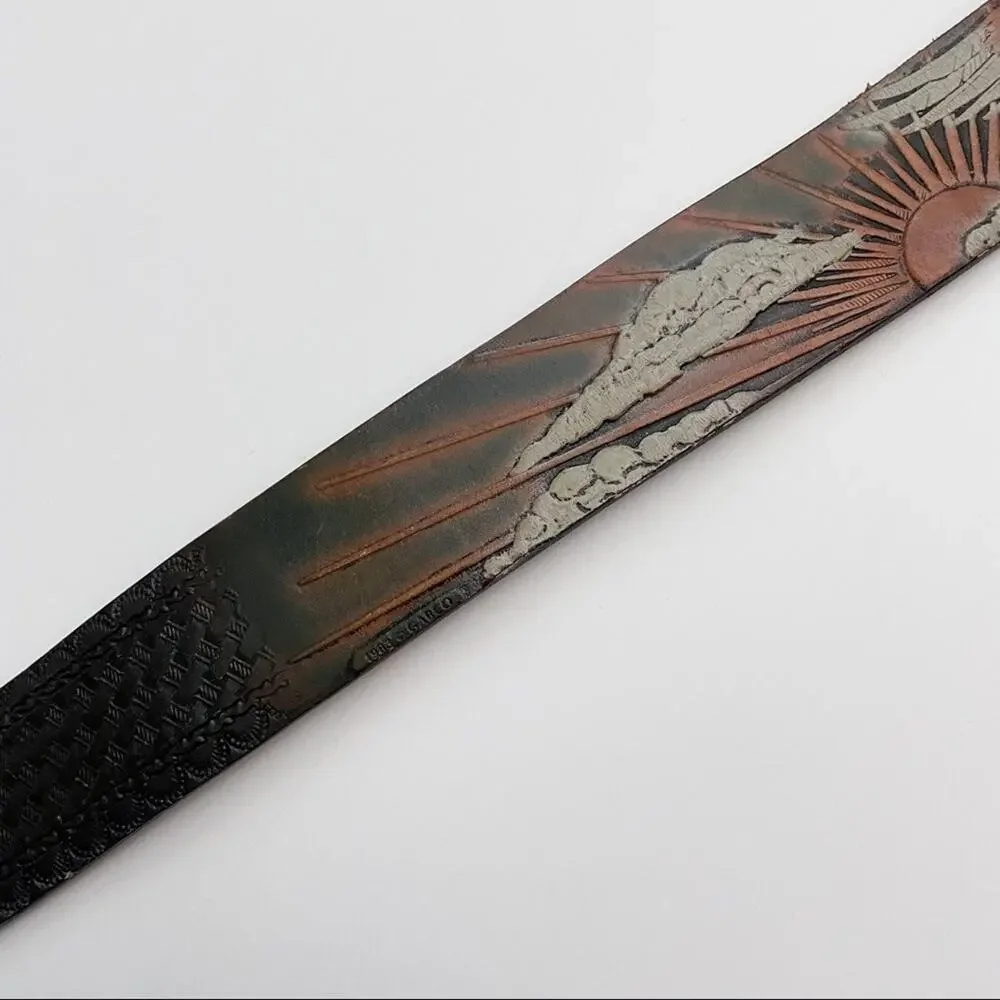 Bald Eagle Sun Genuine Leather Tooled Belt Small